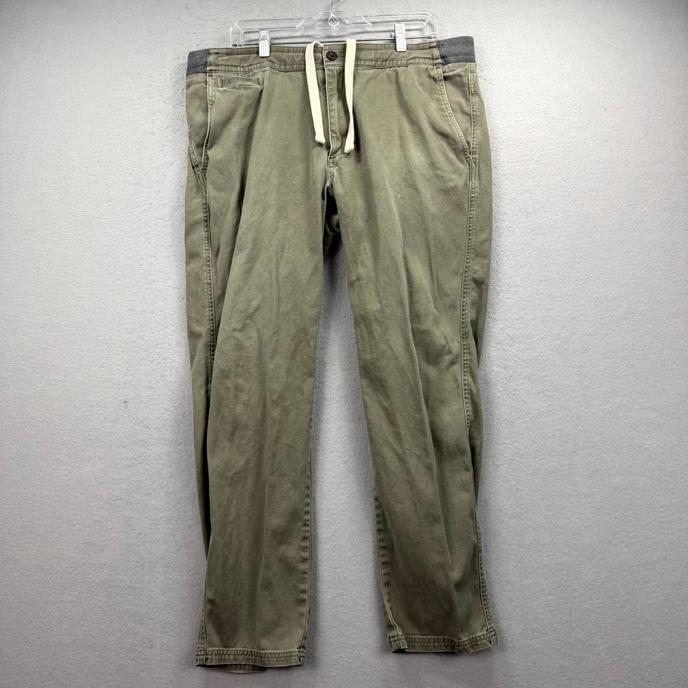 UpWest Canvas Pants Mens Large Fits 38x28* Green Stretch Ribbed Waist Drawstring